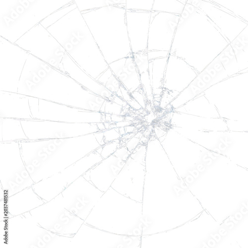 Quadro su tela Shattered broken mirror glass with bullet hole fracture, abstract destruction crash texture, dark crime scene background and dangerous vandalism damage concept design art