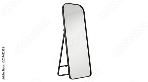 Modern Full-Length Standing Mirror with Black Metal Frame
