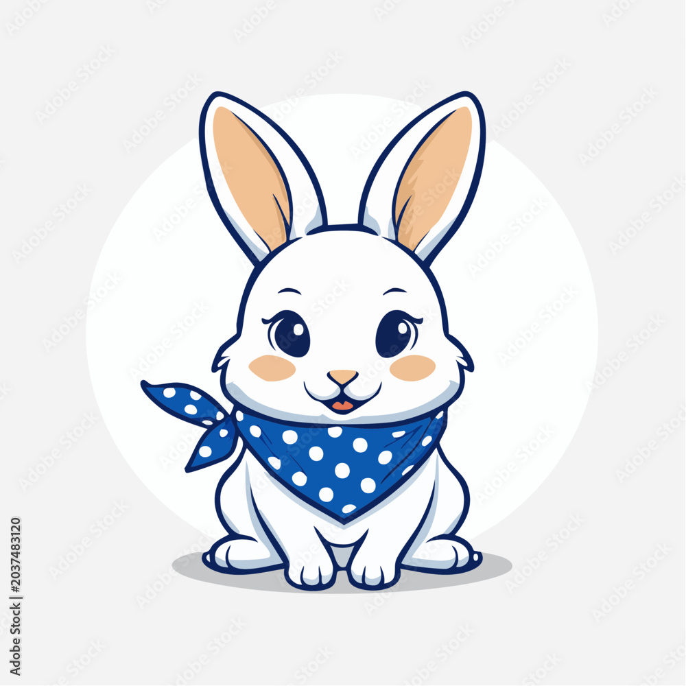 Obraz premium Cute White Rabbit Wearing a Blue Polka Dot Bandana