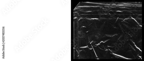 Canvastavla Crumpled black plastic texture, wrinkled dark polyethylene film surface, macro d