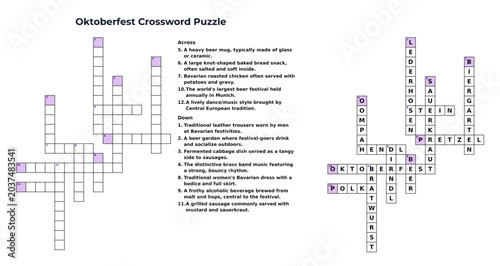 Bild auf Leinwand Oktoberfest crossword puzzle with clues and grid layout