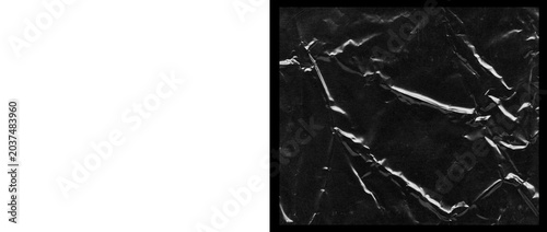 Tableau sur toile Crumpled black plastic texture, dark wrinkled synthetic material background, abs