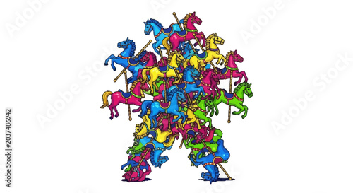 Cuadro en lienzo Carousel Horse Robot Abstract Art.