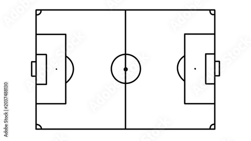 Soccer Field Outline Vector Illustration: Top-Down View of Football Pitch Layout, Black and White Line Art, Transparent