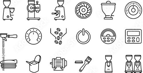 Foto Coffee Grinder and Brewing Equipment Line Art Icons Set