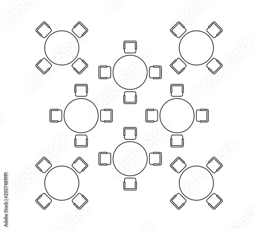 Tableau sur toile Circular table layout with seating arrangement shown in top perspective