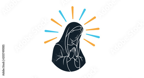 Minimalist silhouette illustration of Virgin Mary praying.