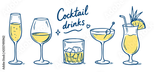 Cocktail glasses set. hand drawn sketch vector illustration