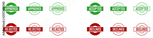 Fotografie Approved Rejected Accepted Declined Green and Red Rubber Stamp Style Round Badge Seal Sign Symbol Icon Set