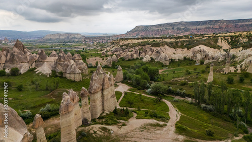 Photos High angle aerial view of unique phallic fairy chimney rock formations in Love V