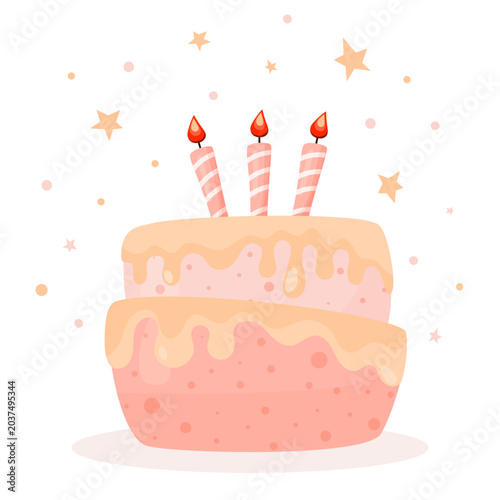 Happy birthday greeting card with cartoon birthday cake