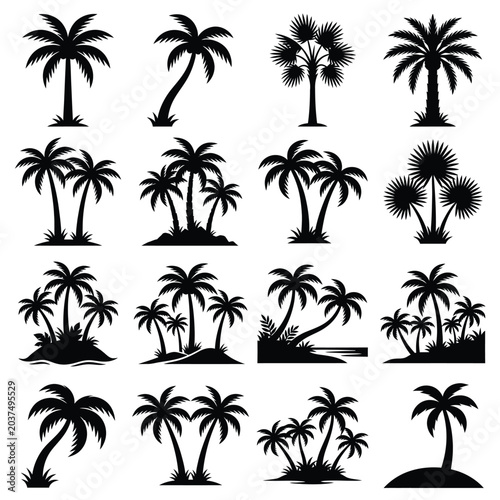 Collection of various palm tree silhouettes.