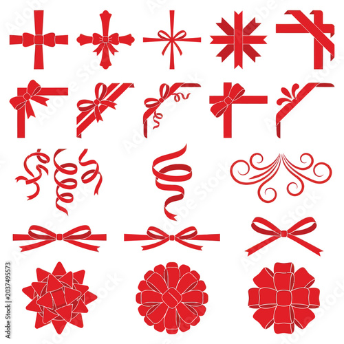 Red ribbon bow icons and symbols.