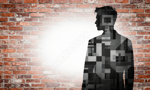 distressed red brick wall texture fills frame receding infinity subtle gradient shadows soft diffused studio