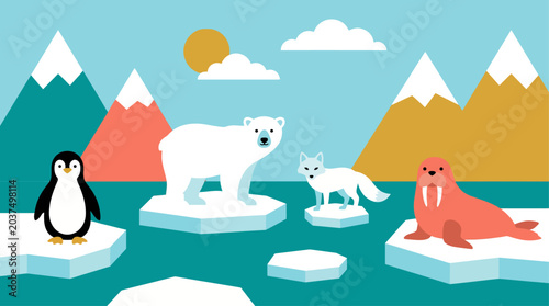 Bild auf Leinwand Arctic animals on melting ice floes.