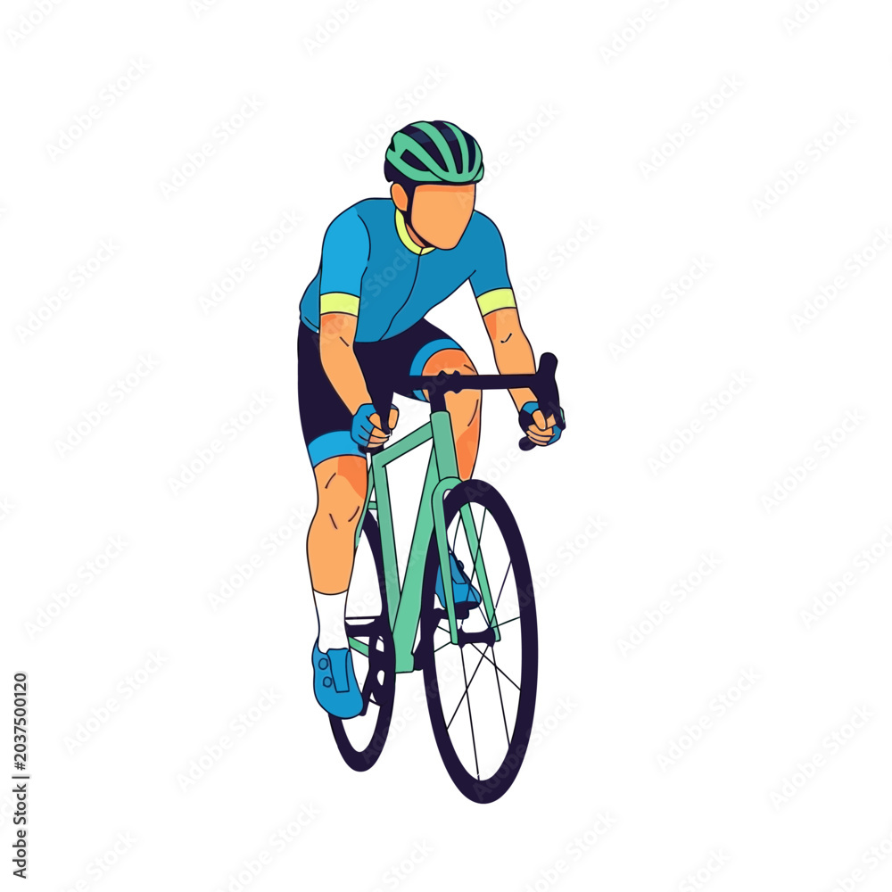 Fototapeta premium Cyclist in motion riding a road bike with vibrant colors on white background