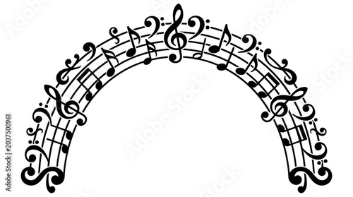 Bild auf Leinwand A decorative arch of musical notes and staffs.