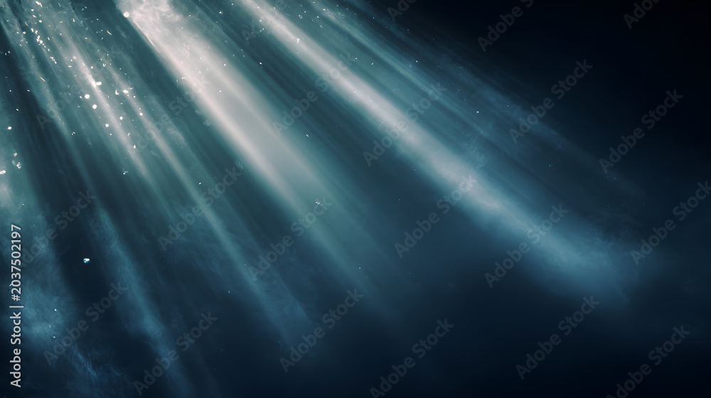 Fototapeta premium Abstract light rays background soft blue mist glowing particles dark space atmospheric scene