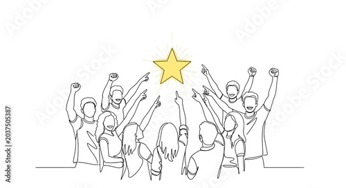 Fotografía Diverse group of people reaching for a shining star, celebrating success and ach
