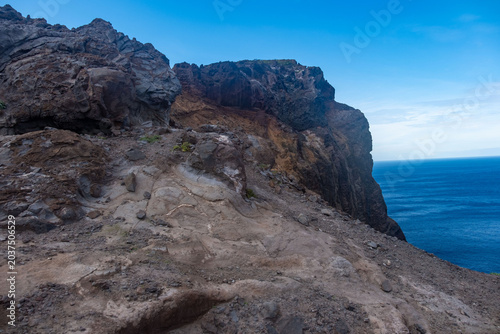 Bilde på lerret Viewpoint Calhau da Furna do Bode on Madeira, green hills meet sea, discovery ar