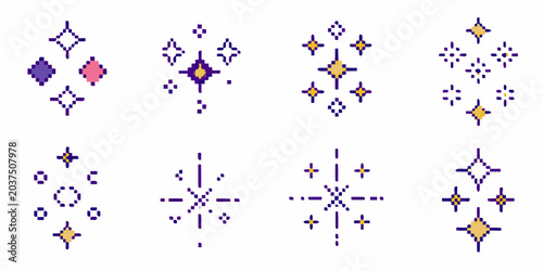 Bild auf Leinwand Pixel art sparkle patterns with geometric shapes on a white background
