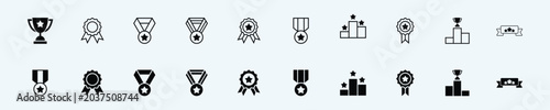 Award Medal Trophy Achievement Flat Icons Set