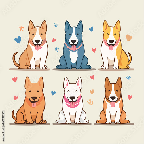 Cute Cartoon Bull Terrier Dogs Collection