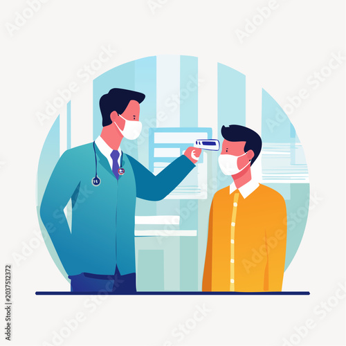 Doctor checking patient's temperature with infrared thermometer