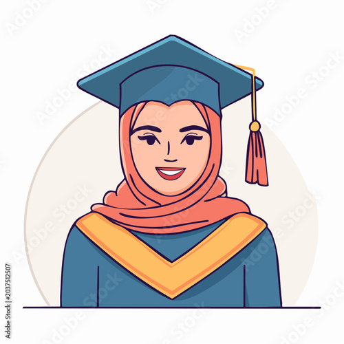 Muslim Woman Graduate Wearing Hijab and Cap