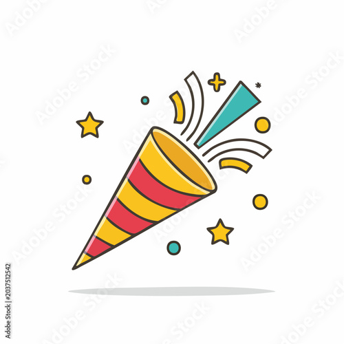 Party Popper Icon with Confetti and Stars