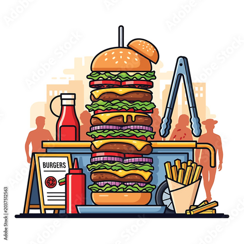 Slika na platnu Large Double Decker Hamburger Stacked High.