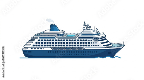 Bild auf Leinwand Large blue and white cruise ship sailing on the water.