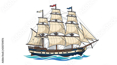 Canvas Print Vintage Tall Ship Sailing on the Ocean Waves.