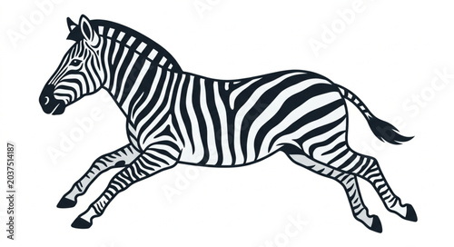 Bild auf Leinwand A running zebra with black and white stripes.