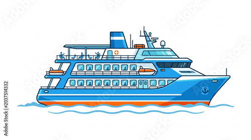 Bild auf Leinwand Blue passenger ferry boat sailing on water illustration.