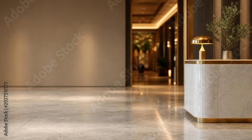 Minimalist hotel concierge desk with copy space