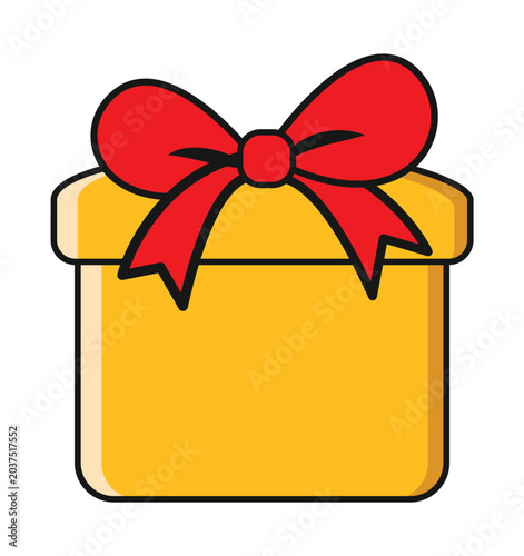 A bright yellow gift box adorned with a vibrant red bow, symbolizing celebration and surprise.