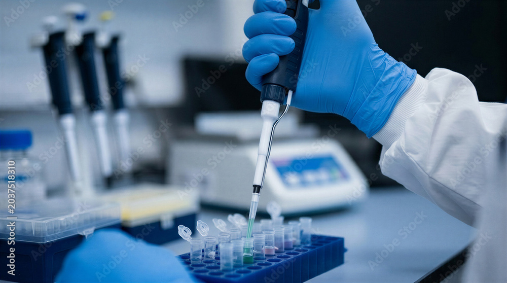 Fototapeta premium Scientist Using Micropipette for Laboratory Research and Testing