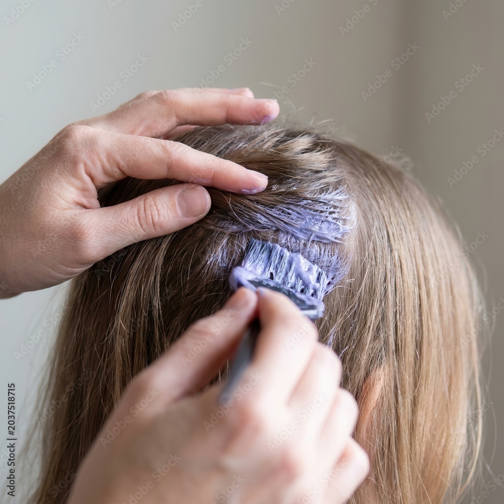 Naklejka premium Mom dyes her daughter's hair purple