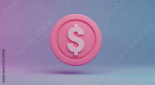 Pink 3d dollar coin icon floating on gradient background