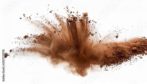 abstract brown dirt explosion isolated on a transparent white background freeze motion of the dry soil blowing up