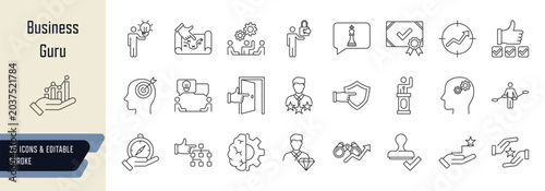 Tableau sur toile Business guru line icons collection, 25 editable stroke symbols depicting mindse