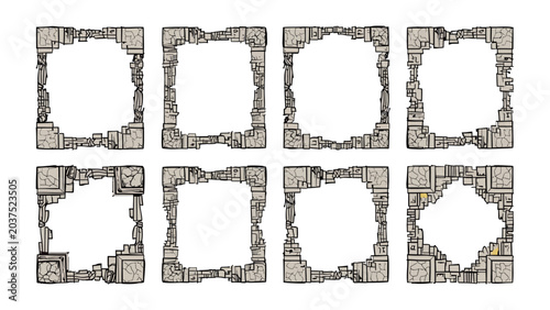 Bild auf Leinwand Stone Frames Collection: A set of eight square stone frames, each with a unique, weathered, and antique design, perfect for adding a rustic and historical touch to any project