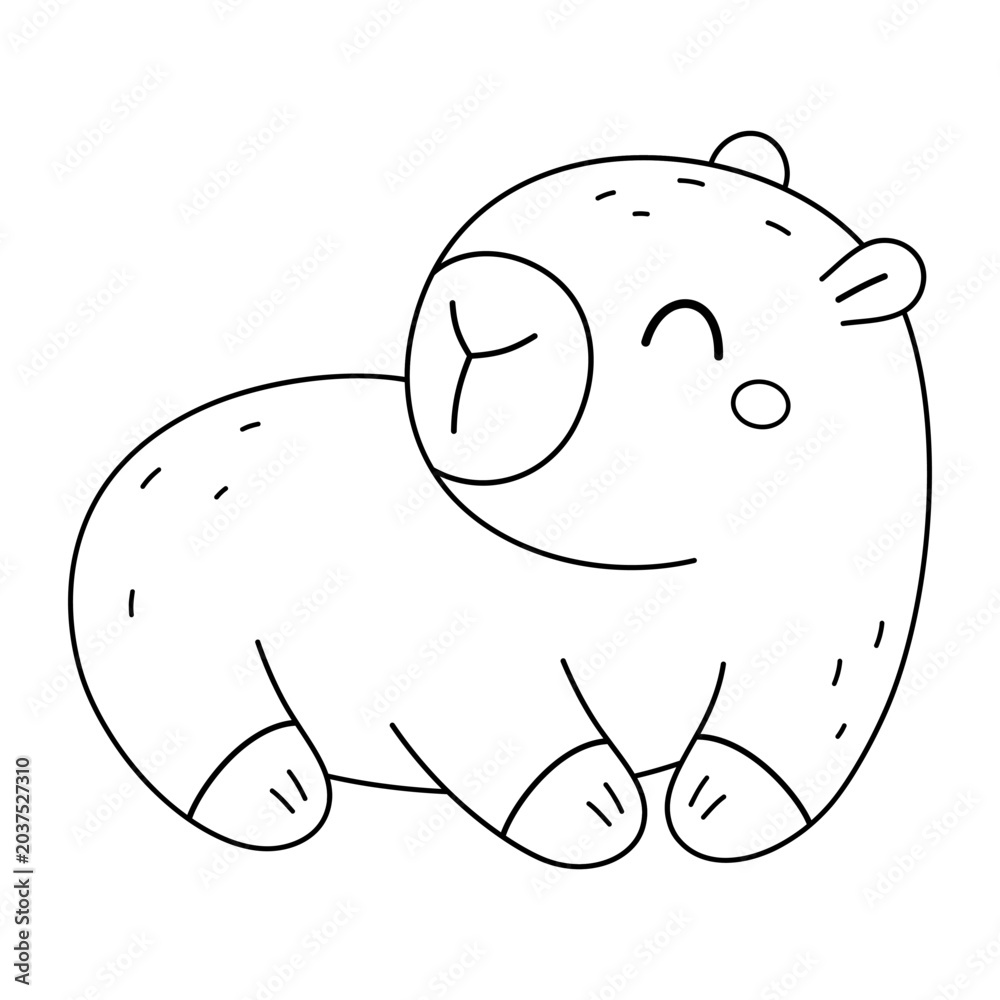 Obraz premium Kawaii capybara coloring page, Cute capybara coloring book for kids and adults, Animal doodle outline, Hand drawn vector digital stamp