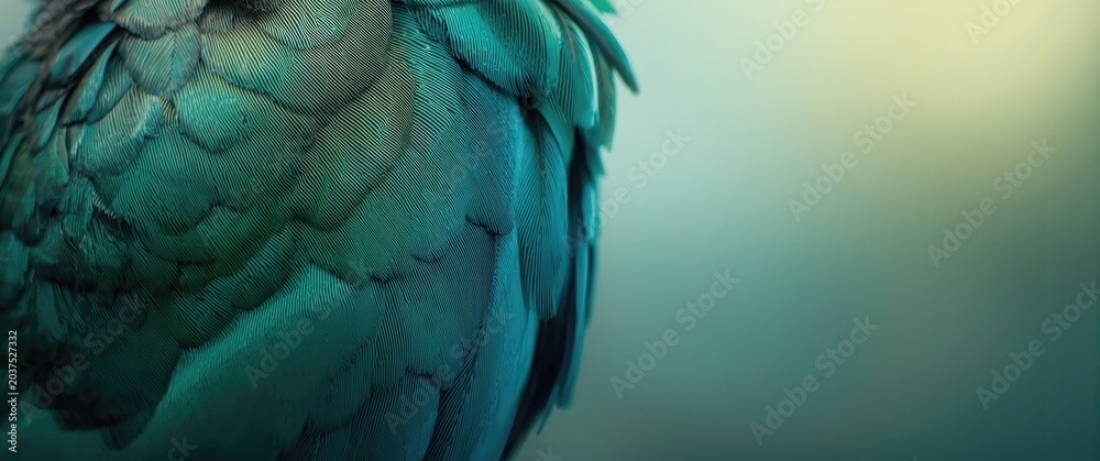 Obraz premium Textured Bird Feathers Close-Up Turquoise and Green Tones, Soft Focus Background