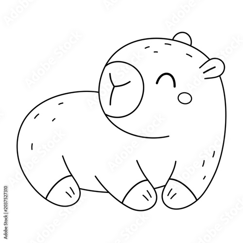 Kawaii capybara coloring page, Cute capybara coloring book for kids and adults, Animal doodle outline, Hand drawn vector digital stamp