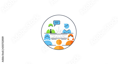 A colorful illustration of people communicating.