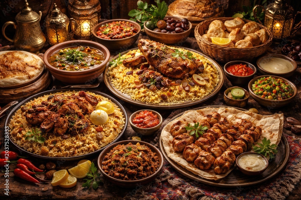 Obraz premium Southern Arabian regional popular foods in Arab cuisine
