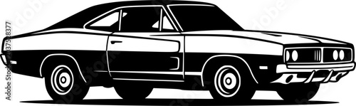 Classic muscle car, flat vector illustration, vintage automobile, retro vehicle
