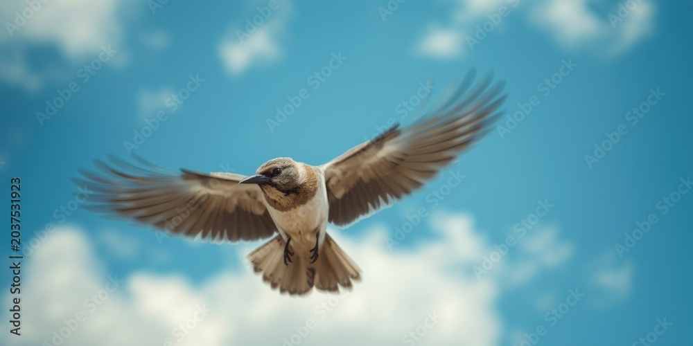 Fototapeta premium Bright blue sky framing a hobby bird in dynamic motion